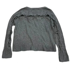 Garage Gray Knit Lace Up Back Sweater M
